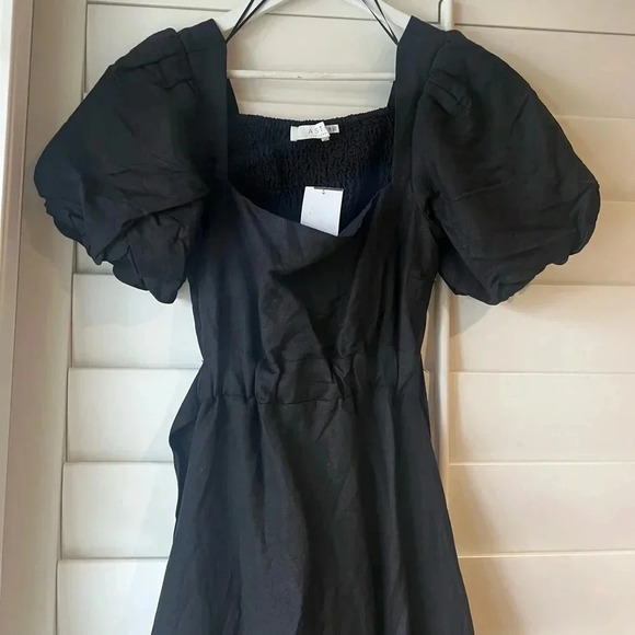ASTR THE LABEL NWT Black Linen MIDI Cut Out Puff Sleeve Angeles Dress M - Picture 7 of 10